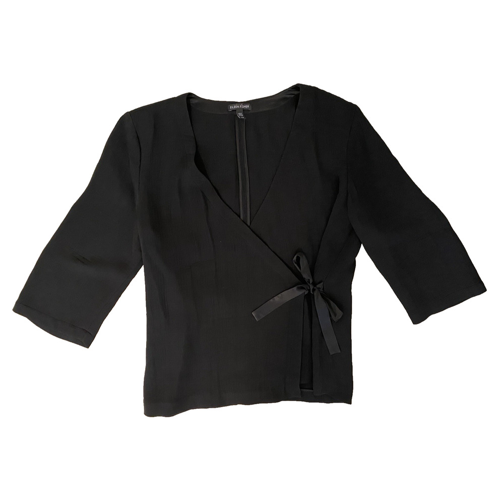 Eileen‎ Fisher Black L Rayon/silk Jacket, 100% Silk Trim EXC Minimalist Ethical